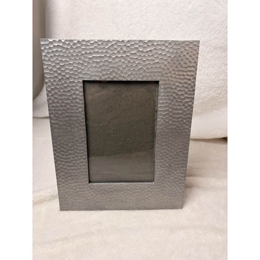 Vtg 90s Hammered Metal Picture Frame Silver Tone Pewter Finish Brutalist Modern